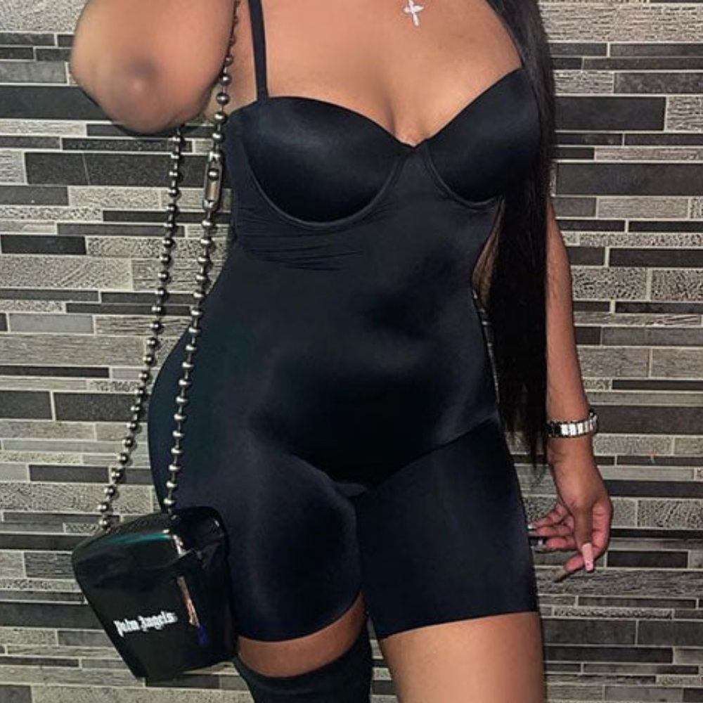 black bustier shorts jumpsuit fasion nova